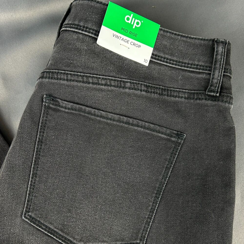 DIP Mid Rise Vintage Crop Black Raw Hem Jeans NWT Size 10 - Picture 2 of 16